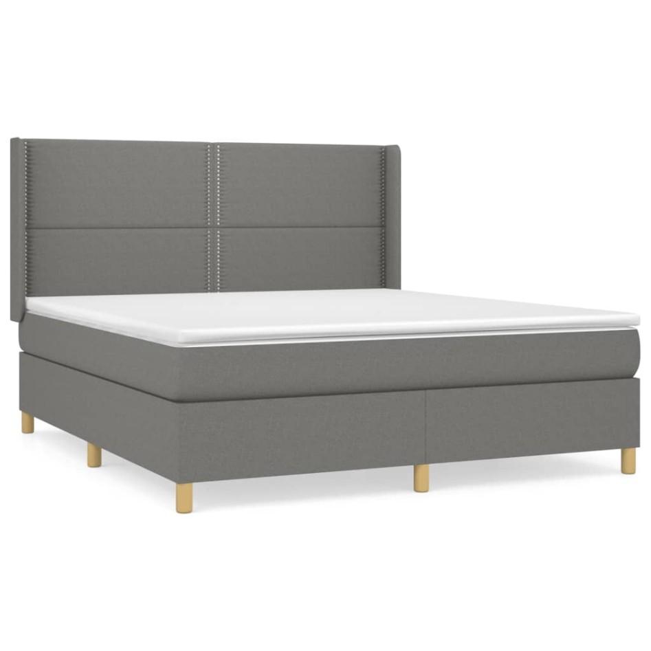 Cama box spring con colchón tela gris oscuro 160x200