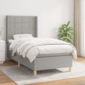 Cama box spring con colchón tela gris claro 100x200