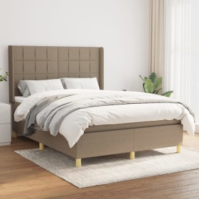 Cama box spring con colchón tela gris taupe 140x200