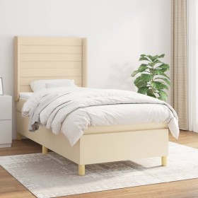 Cama box spring con colchón tela color crema 80x200