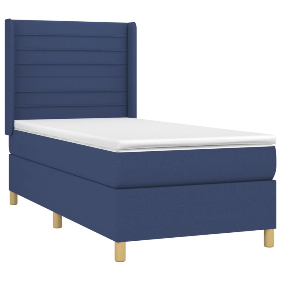 Cama box spring con colchón tela azul 90x190