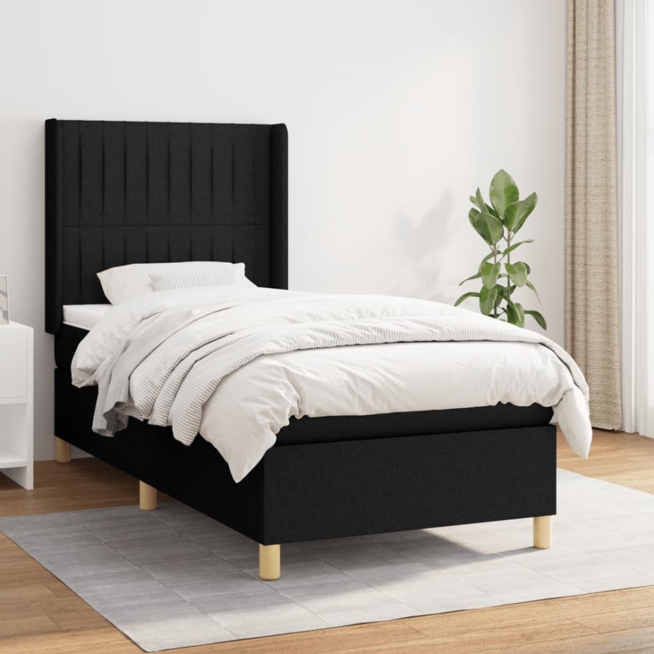 Cama box spring con colchón tela negro 90x200