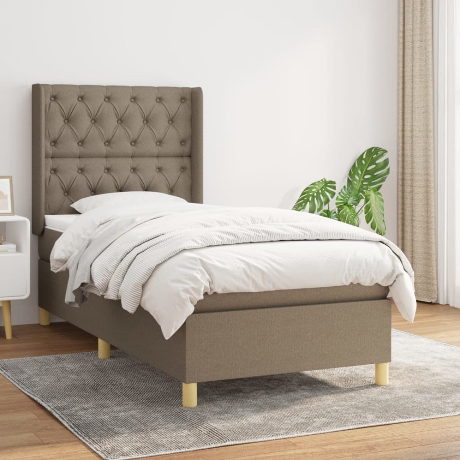 Cama box spring con colchón tela gris taupe 80x200