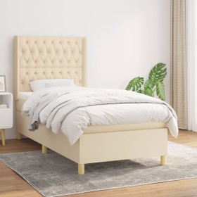 Cama box spring con colchón tela color crema 90x200