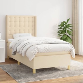 Cama box spring con colchón tela color crema 90x200