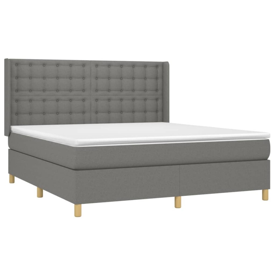 Cama box spring con colchón tela gris oscuro 160x200