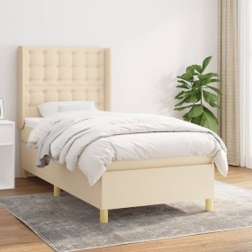 Cama box spring con colchón tela color crema 90x190