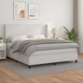 Cama box spring con colchón cuero sintético blanco 160x200