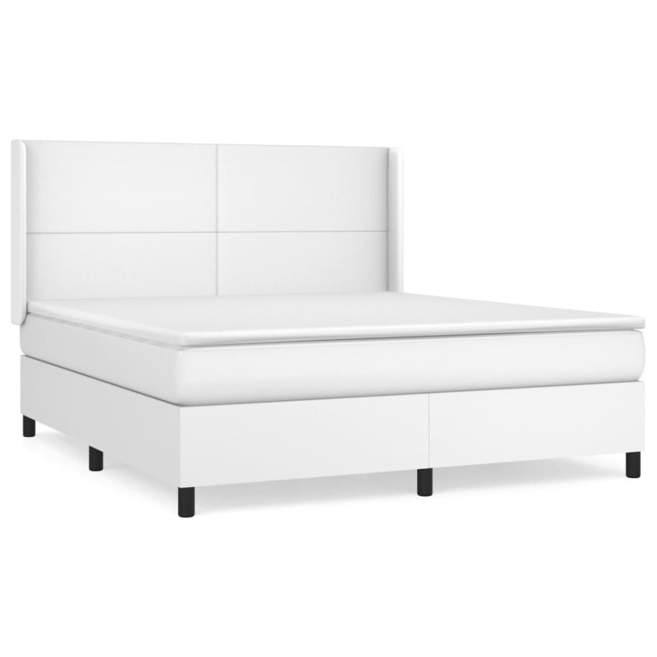 Cama box spring con colchón cuero sintético blanco 160x200