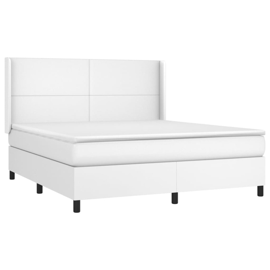 Cama box spring con colchón cuero sintético blanco 160x200