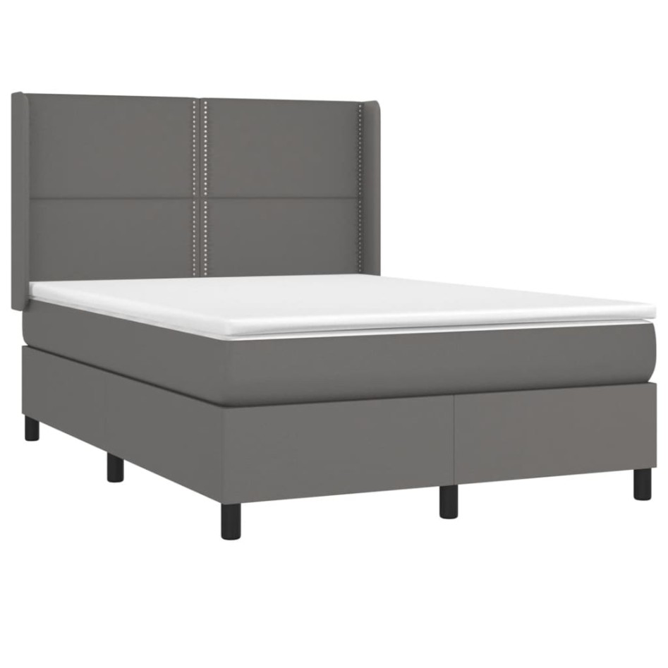 Cama box spring con colchón cuero sintético gris 140x200