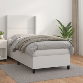 Cama box spring con colchón cuero sintético blanco 100x200