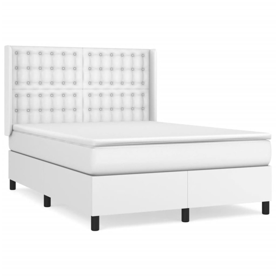 Cama box spring con colchón cuero sintético blanco