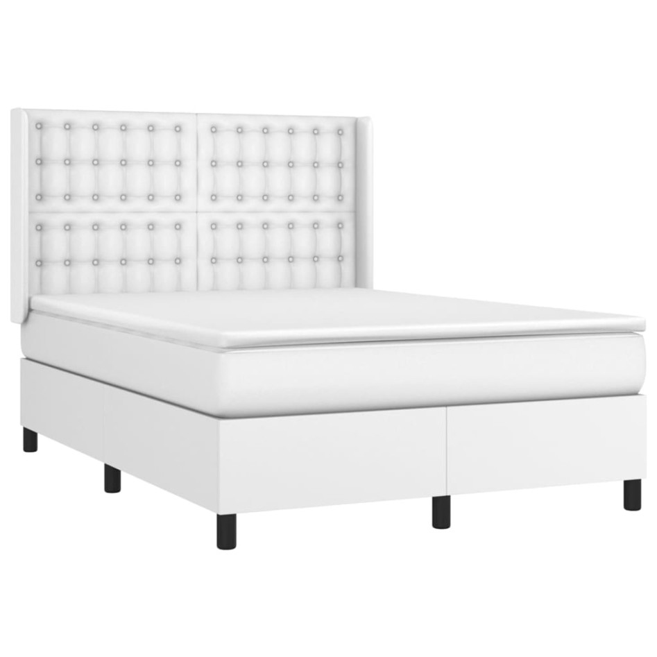 Cama box spring con colchón cuero sintético blanco