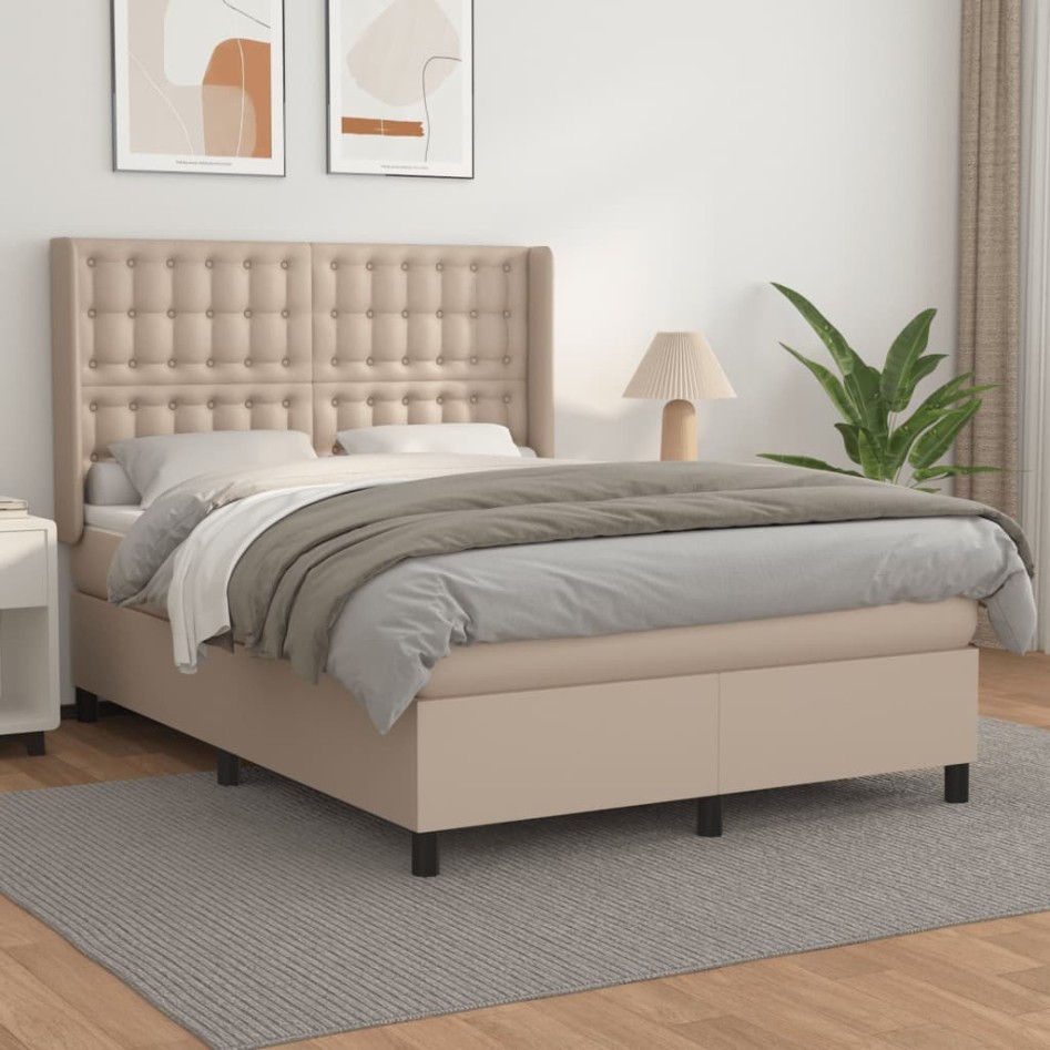 Cama box spring con colchón cuero sintético capuchino
