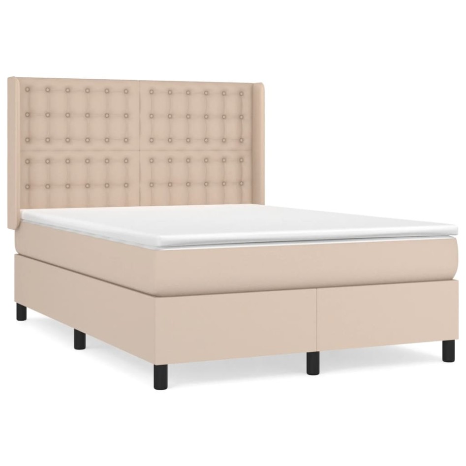 Cama box spring con colchón cuero sintético capuchino