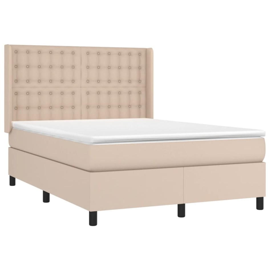Cama box spring con colchón cuero sintético capuchino