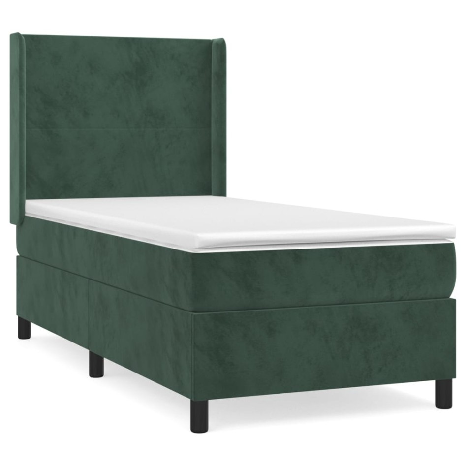 Cama box spring con colchón terciopelo verde oscuro 80x200