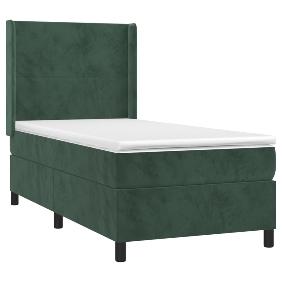 Cama box spring con colchón terciopelo verde oscuro 80x200