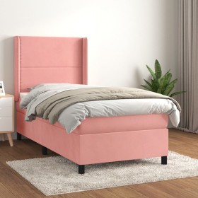 Cama box spring con colchón terciopelo rosa 90x190