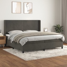 Cama box spring con colchón terciopelo gris oscuro 200x200