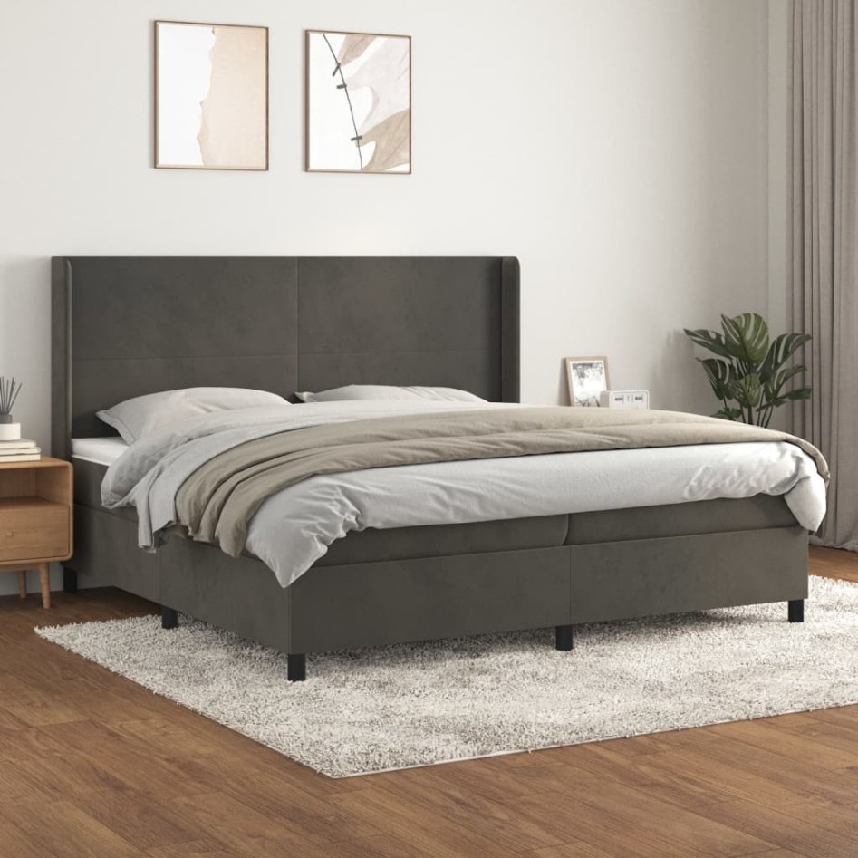 Cama box spring con colchón terciopelo gris oscuro 200x200