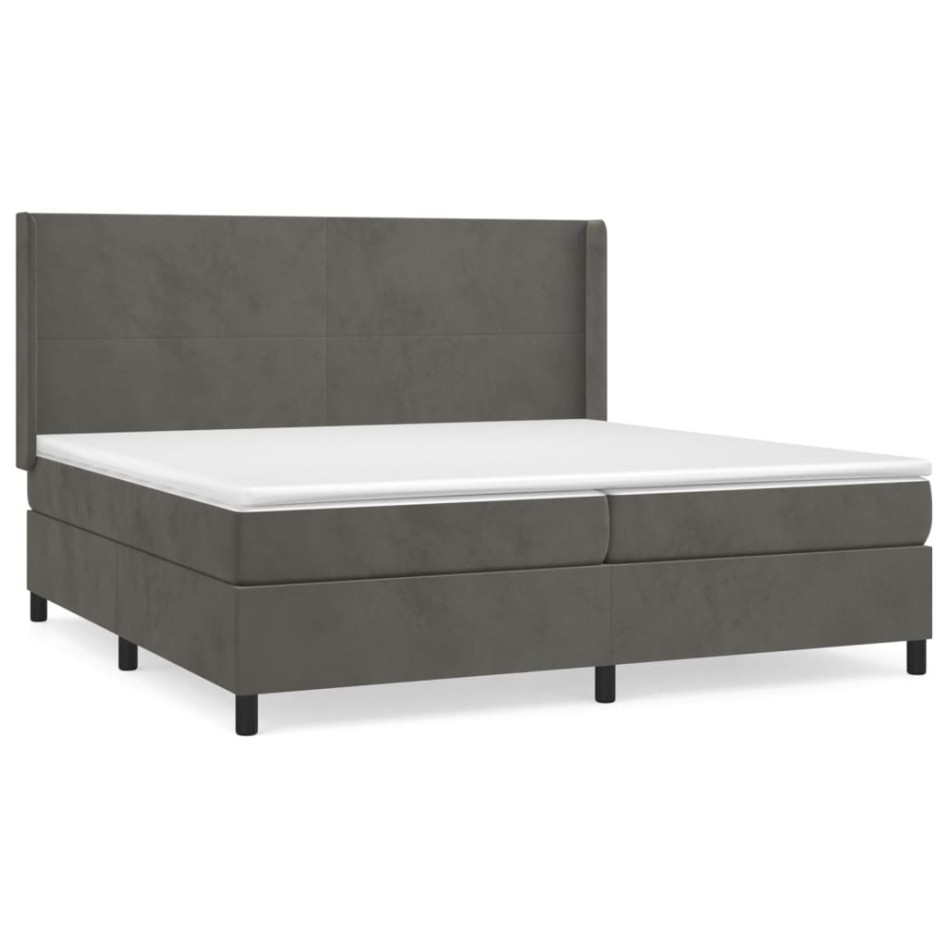 Cama box spring con colchón terciopelo gris oscuro 200x200