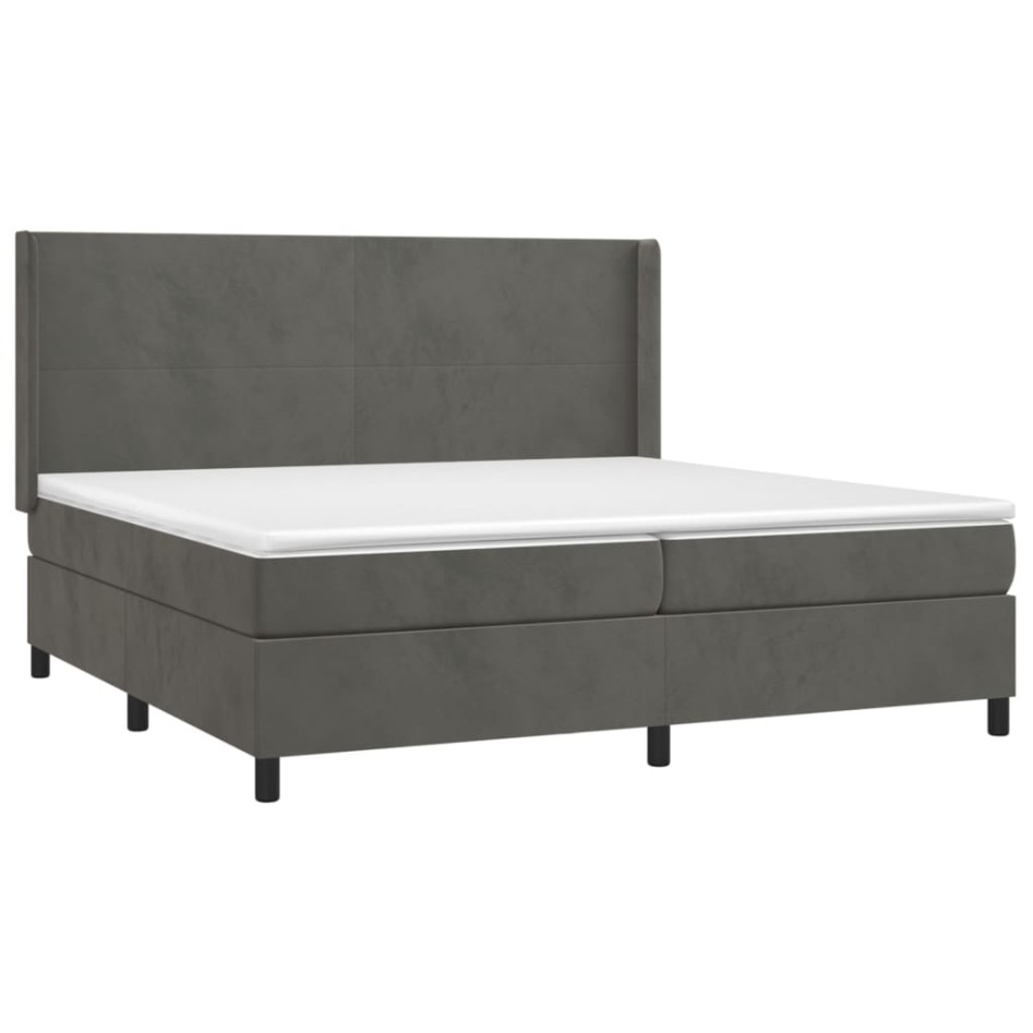 Cama box spring con colchón terciopelo gris oscuro 200x200