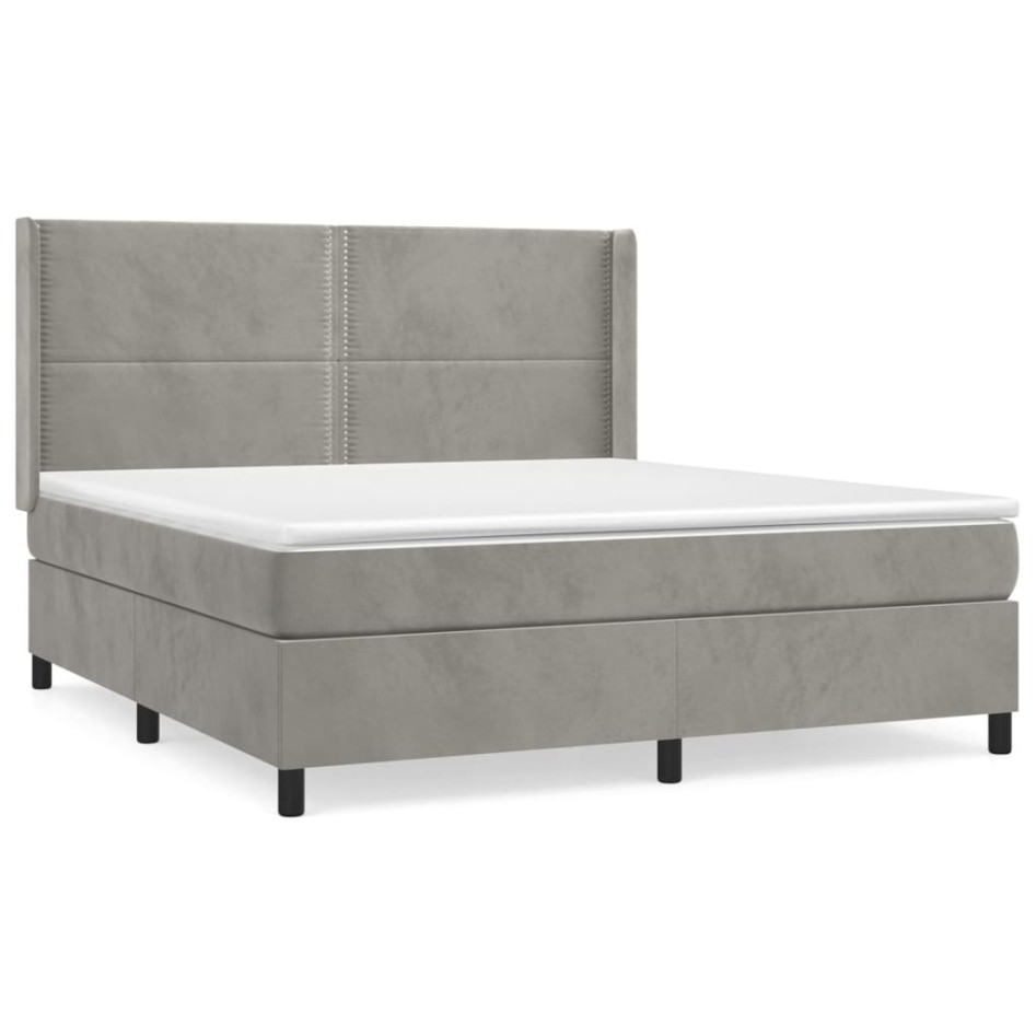Cama box spring con colchón terciopelo gris claro 160x200