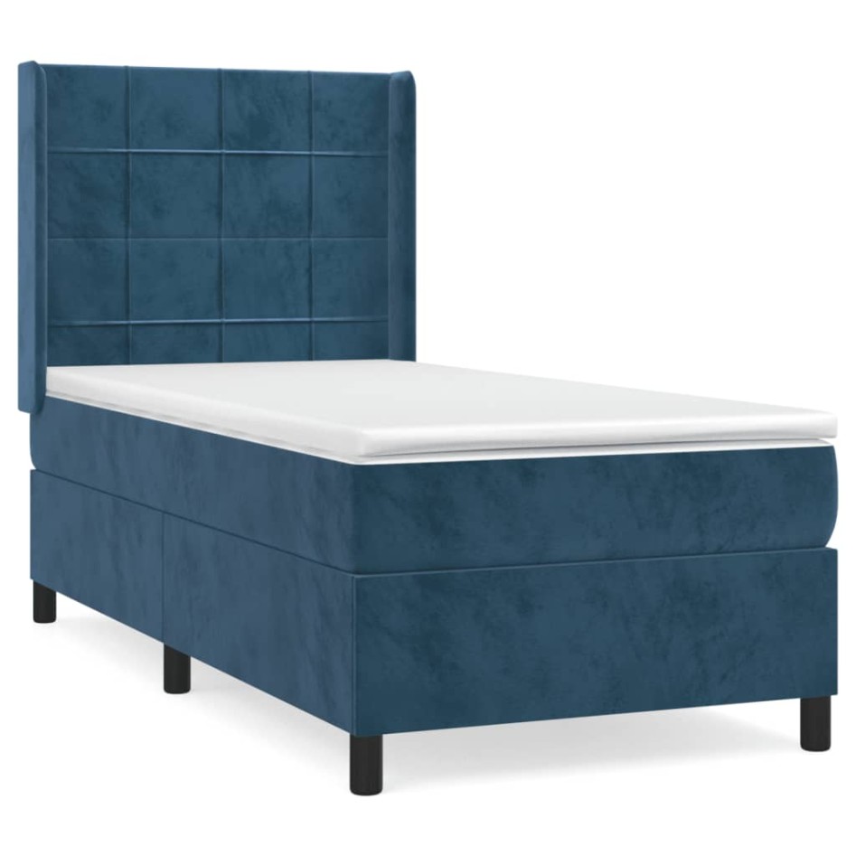Cama box spring con colchón terciopelo azul oscuro 100x200