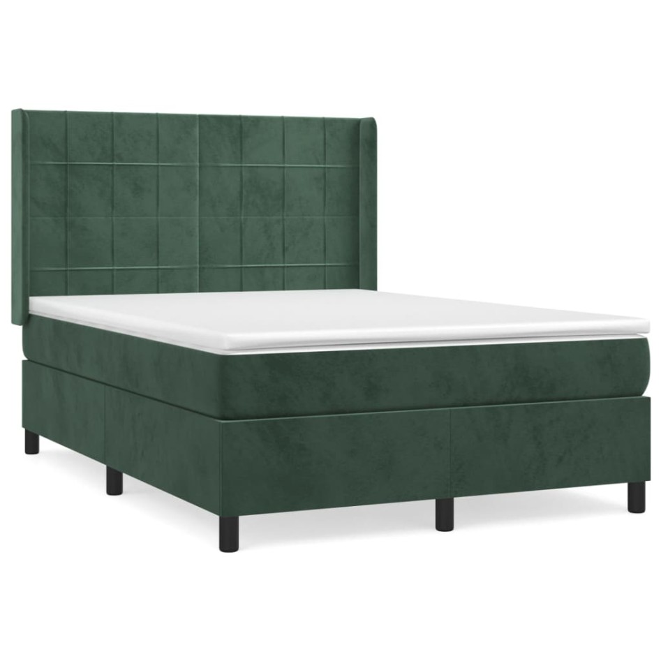 Cama box spring con colchón terciopelo verde oscuro 140x190