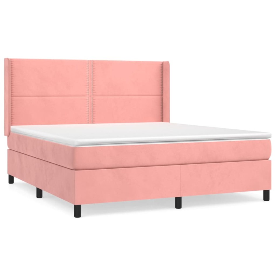 Cama box spring con colchón terciopelo rosa 180x200