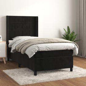Cama box spring con colchón terciopelo negro 100x200
