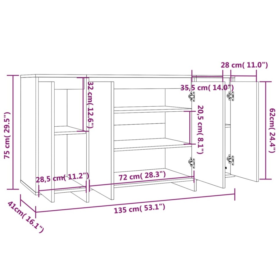 Aparador de madera contrachapada roble Sonoma 135x41x75