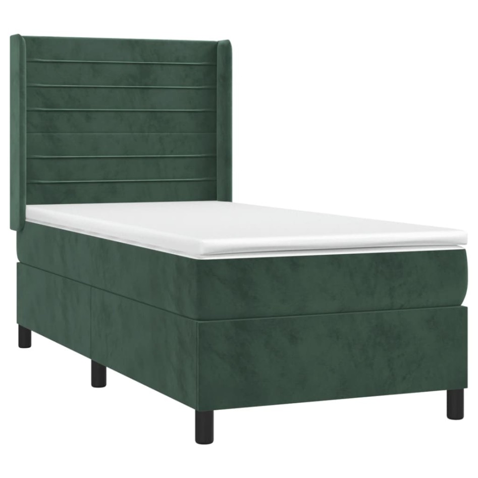 Cama box spring con colchón terciopelo verde oscuro 90x200