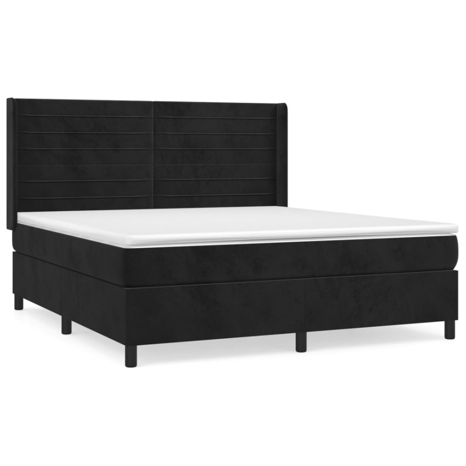 Cama box spring con colchón terciopelo negro 180x200