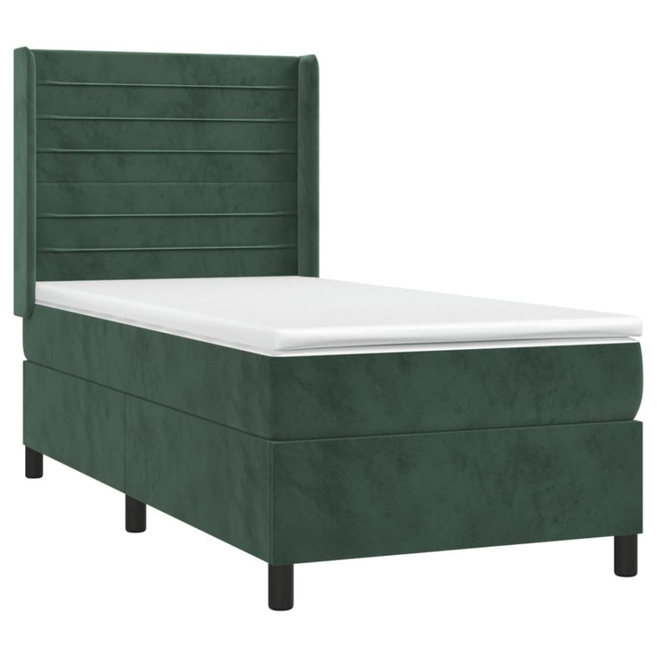 Cama box spring con colchón terciopelo verde oscuro 80x200