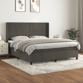 Cama box spring con colchón terciopelo gris oscuro 160x200