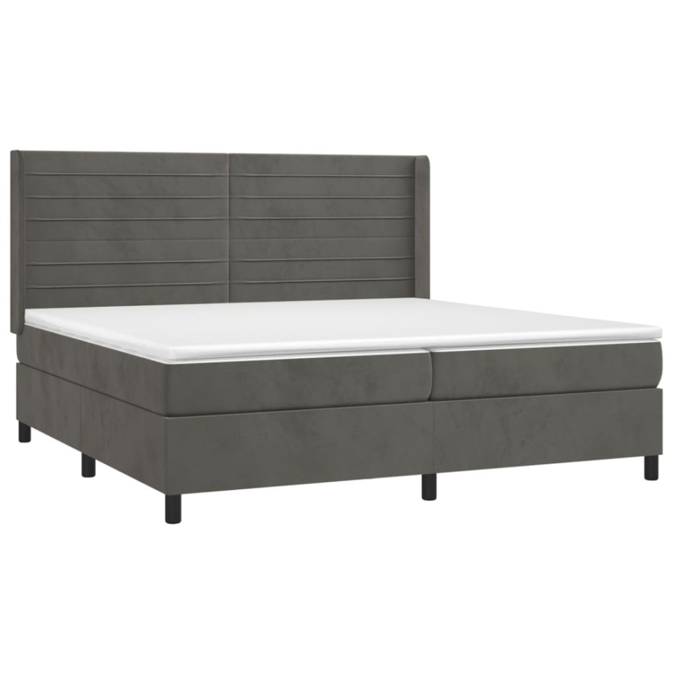 Cama box spring con colchón terciopelo gris oscuro 200x200
