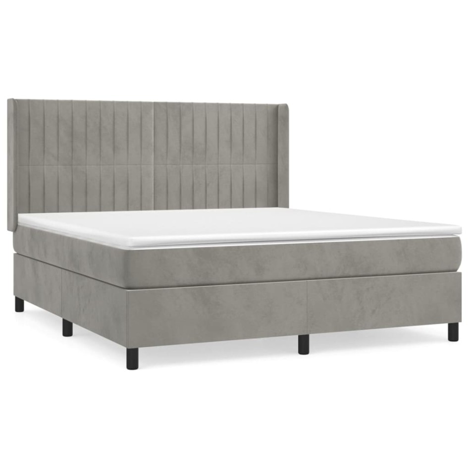 Cama box spring con colchón terciopelo gris claro 160x200