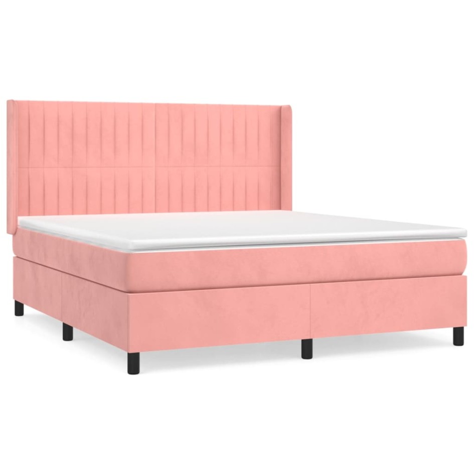 Cama box spring con colchón terciopelo rosa 180x200