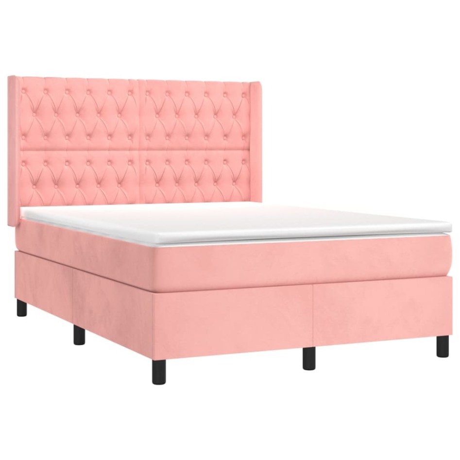 Cama box spring con colchón terciopelo rosa 140x200