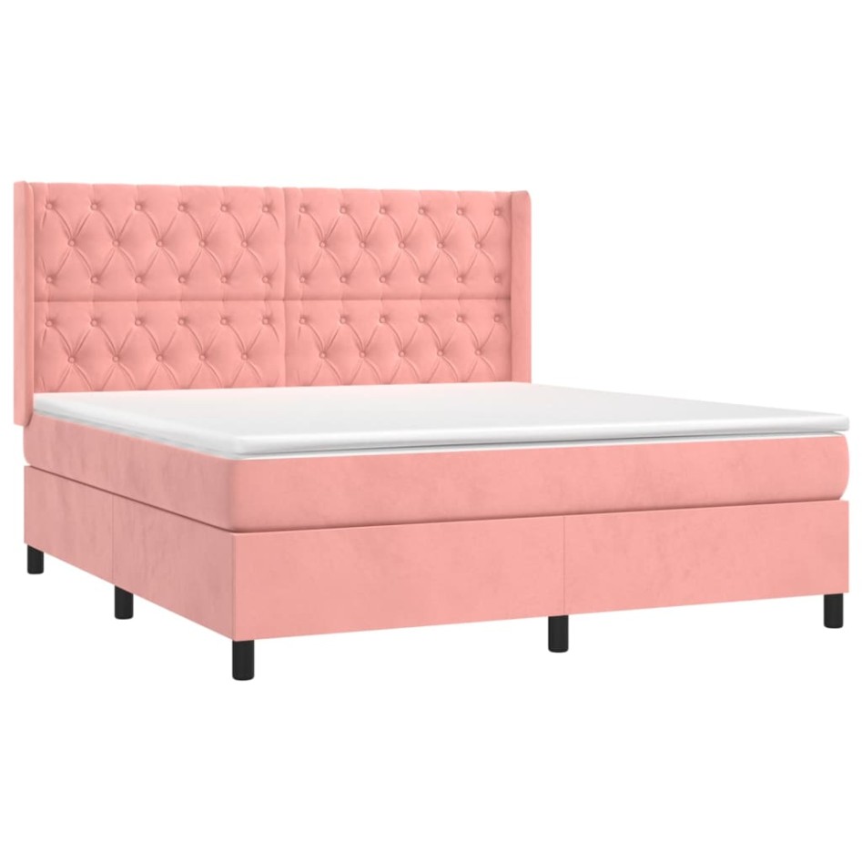 Cama box spring con colchón terciopelo rosa 160x200