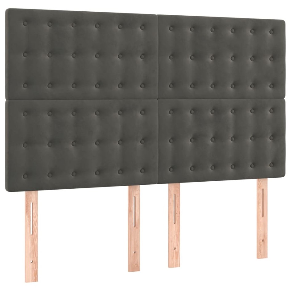 Cama box spring con colchón terciopelo gris oscuro 140x190