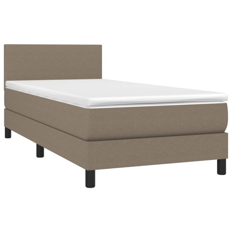 Cama box spring con colchón LED tela gris taupe 90x190