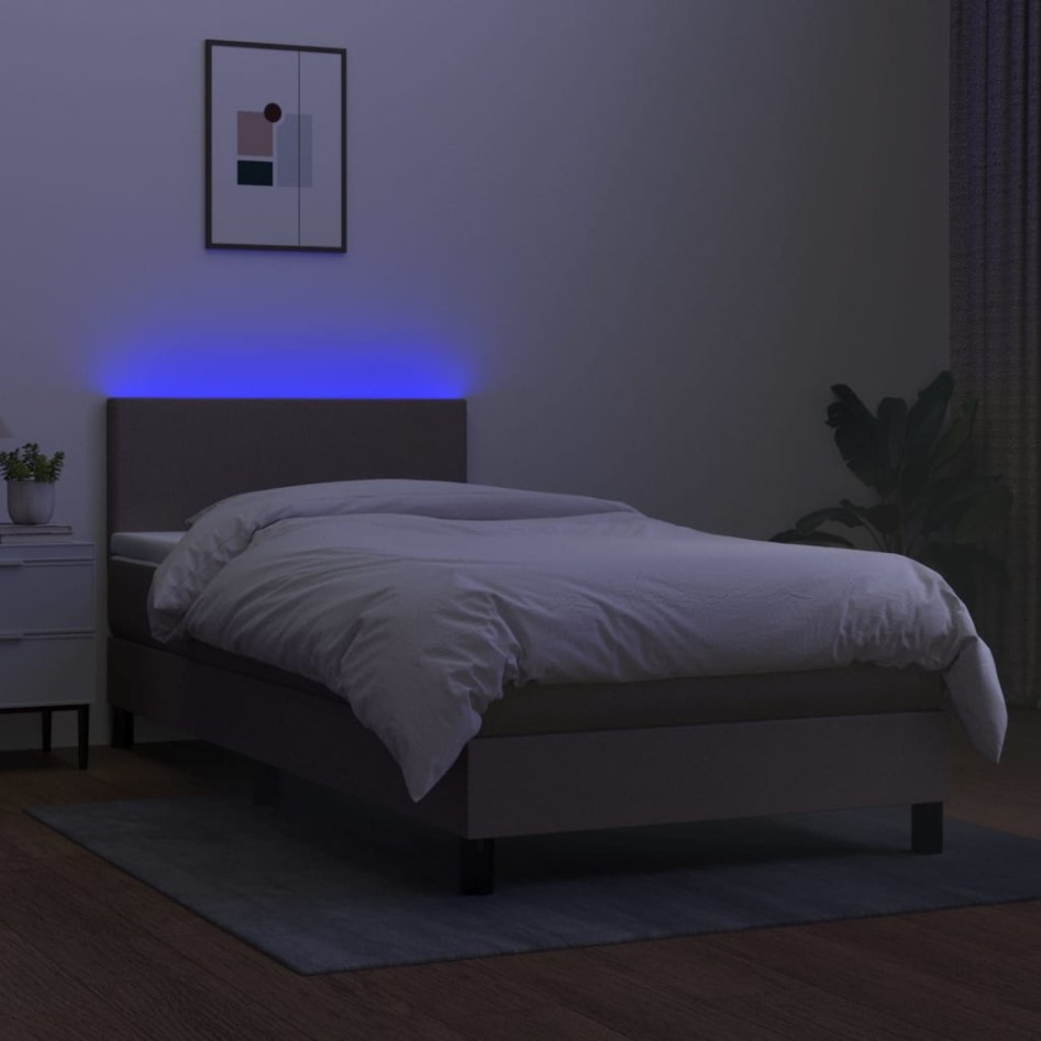 Cama box spring con colchón LED tela gris taupe 100x200