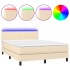 Cama box spring con colchón y LED tela crema 140x190
