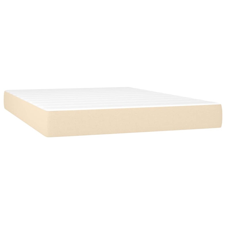 Cama box spring con colchón y LED tela crema 140x190