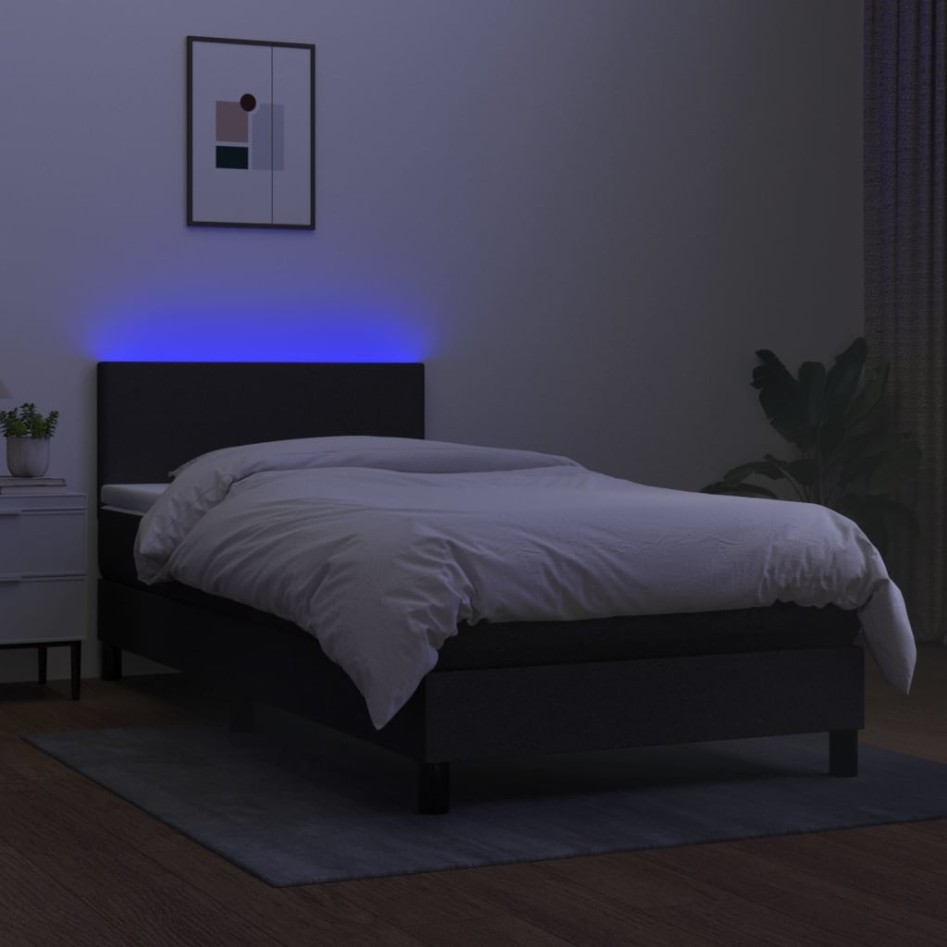 Cama box spring con colchón LED tela negro 100x200