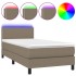 Cama box spring colchón y luces LED tela gris taupe 90x190